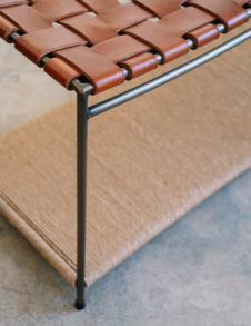 UNTITLED WOVEN LEATHER BENCH WITH SHELF